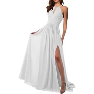 Chiffon bruidsmeisjesjurk voor dames, voor bruiloft, prinses, baljurken met split, cocktailjurk, grote maten, Wit, 32