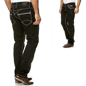 iProfash Dikke naad heren jeans broek gewassen recht gesneden regular stretch grijs blauw W29-W38