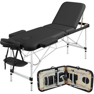 Yaheetech Draagbare massagetafel met 3 zones, in hoogte verstelbare massagetafel met hoofdsteun en handsteun, ligoppervlak 185 × 60 cm, zwart