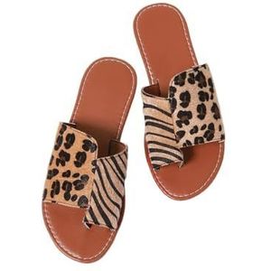Doucheschoenen, Dames pantoffels met luipaardprint for de zomer - Platte en coole modieuze slippers(Brown,43 EU)
