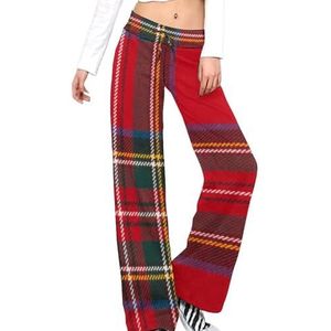 Rode Tartan Design Damesbroek Casual Broek Elastische Taille Lounge Broek Lange Yoga Broek Rechte Been