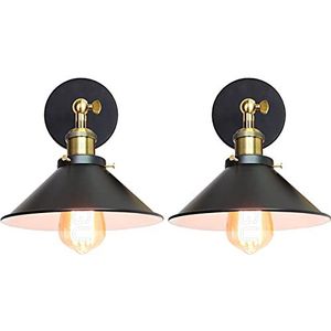 iDEGU Set van 2 industriële wandlampen, plafondlamp, Edison-stijl, metaal, retro, 180 graden draaibaar, 22 cm, zwart - binnen wit