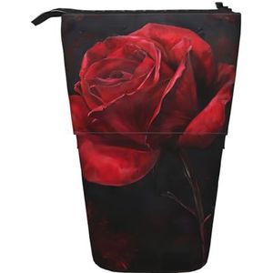 Evengigy Rode Rose Print Leuke Potlood Case Met Zip Verstelbare Stand Potlood Houder Grappige Make-up Tas, Zwart, Eén maat, Tas Organizer