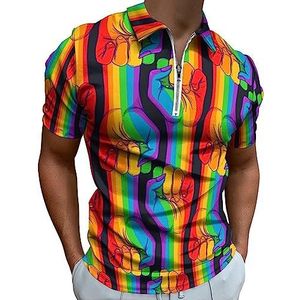 Gestreepte Hand Tonen Vuist Verhoogd Homo Rechten Polo Shirt Voor Mannen Casual Rits Kraag T-shirts Golf Tops Slim Fit