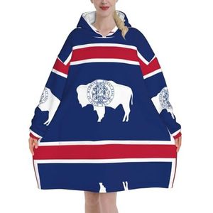 Oversized Wyoming State Flag Hoodies Vrouwen Uk Pluizige Deken Hoodie Sherpa Vrouwen Fleece Draagbare Deken Mannen