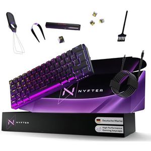 Nyfter - 60% gaming keyboard - dubbele demping, PRE-LUBED Gateron gele schakelaars, hot swappable, 100% RGB-verlichting, ISO DE lay-out NYFBOARD GEN2 gaming toetsenbord