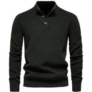 Heren Casual Comfortabele Trui, Opstaande Kraag, Gebreide Trui Met Knoopjes, Comfortabele Thermische Trui for Heren(Dark green,XXL)