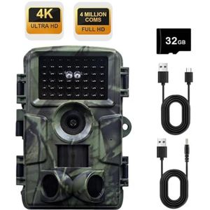 LMHOME Wildcamera, 60 MP 4K video wildcamera met 2,0 inch lcd-scherm, met bewegingsmelder, nachtzicht tot 120°, 100° detectiehoek, IP66