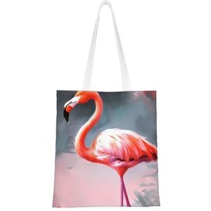 EVANEM Canvas Tote Bag Voor Vrouw Oranje Zonnebloem Behang Schouder Handtassen Herbruikbare Boodschappentassen Portemonnee Boodschappentas, Schilderij Flamingo, Eén maat