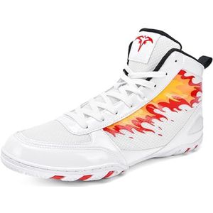 ZHENSI Heren Boksschoenen Hoge Worstel- En Vechtsportschoenen Lichte Vechtschoenen Op Blote Voeten,Wit,38 EU