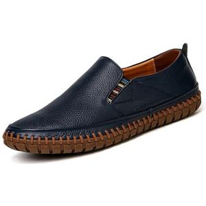 Men's Casual Leather Loafers Slip-On Dress Shoes Driving Walking Shoes Brown Loafers Men(Color:Blue,Size:EU 43)
