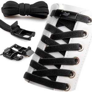 SULPO Veters zonder strikken, elastische veters, 100 cm lang, platte rubberen veters, snelsluiting, geen stropdassen, Zwart 2 paar, Eén Maat