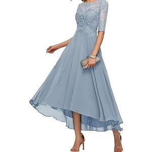BRIGOW Kant Applique Moeder van de Bruid Jurk voor Bruiloft Prom Jurken Plooien Cocktail Jurken Plus Size, Dustyblue, 36