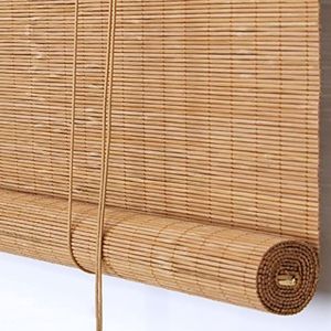 Bamboe rolgordijn, natuur, retro vouwgordijn, bamboerolgordijn, lichtfilterrolgordijn voor ramen, deuren, inkijkbescherming, weerbestendig, hout rolluiken, zonwering voor terras, tuin, balkon, met beslag (130 x 180 cm)
