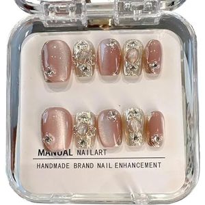 10PCS Roze Cat Eye Handgemaakte Pers Op Nagels Vierkante Kop Nepnagels Diamantontwerpen Volledige Dekking Nail Art Tips Draagbaar Kunstnagels (Color : 1M)