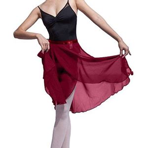 Hoerev Vrouwen Meisjes Volwassen Sheer Wrap Rok Ballet Dance Dancewear,Donkerrood,M
