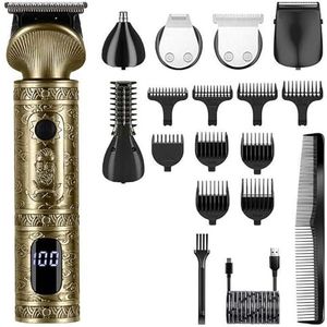 Tondeuse voor mannen, 6-in-1 baardtrimmer kit voor mannen professionele tondeuse trimmer T-blade trimmer neustrimmer baard haar scheerapparaat neustrimmer (kleur: brons)