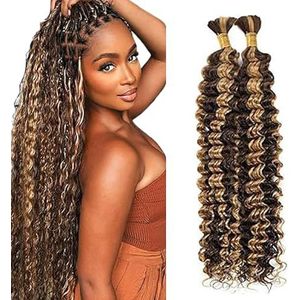 Jucames Deep Wave Human Hair for Braiding Weave Extensions Natural No Weft Knotless 2 Braids Per Pack Color Highlight Blonde 22 22 Inch