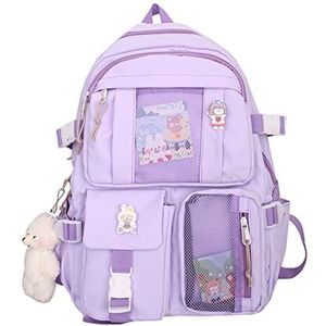 DKIIL NOIYB Kawaii Rugzak met Kawaii-speldjes en -accessoires, grote inhoud, schattig beertje, accessoires, rugzak voor school, meerdere vakken, Kawaii-handtas Japanse schooltas voor tienermeisjes, 40 x 30 x 11 cm, 02-paars, 44