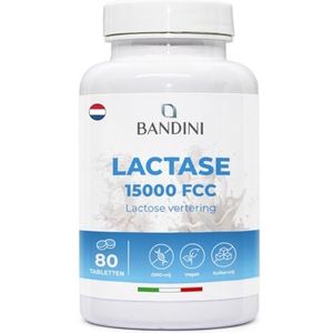 Bandini® DEPOT Lactase 15.000 FCC | 80 tabletten met langzame afgifte (6 uur) | Bij lactose-intolerantie | Melk- en melkvertering | Spijsverteringsenzymen voor darm | Veganistisch, zonder toevoegingen