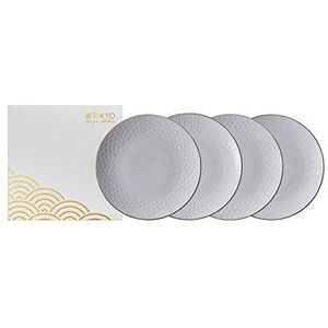 TOKYO Design Studio Nippon White Set van 4 borden wit, met gouden rand, Ø 25 cm, ca. 3 cm hoog, Aziatisch porselein, Japans design, incl. geschenkverpakking