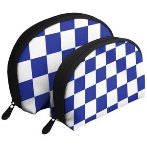 Make-uptas, cosmetische reistas, 2 stuks draagbare clutch pouch-set Pouch Organizer blauw en wit geruit patroon, zoals afgebeeld, Eén maat