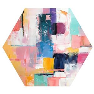 DEQORI Hexagon Wandbehang, zelfklevend 150 x 130 cm, pastelcollisie, textielcanvas, verwijderbaar, decoratief en vormvast, voor woonkamer, kantoor, hal of kinderkamer