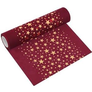 MODERNO Kerst Decoratie Tafelloper vlies-wijnrood met gouden sterren - 5 m lengte, 20 cm breed, voor feestelijke tafels en evenementen