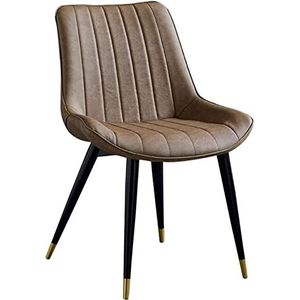 GEIRONV Moderne eetkamerstoel, ergonomische rugleuning, stevige zwarte metalen poten, eenvoudige montage, bureaustoel van kunstleer Eetstoelen (Color : Camel, Size : 46x53x83cm)
