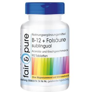 Fair & Pure® - Vitamine B12 + foliumzuur zuigtabletten - sublinguaal - 90 tabletten - hoge dosis - met 500 µg vitamine B-12, 100 µg foliumzuur en 12,5 mg vitamine C per tablet - acerola- en