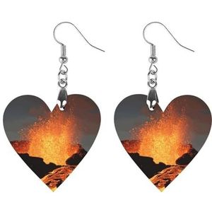 Magma Vulkanen Uitbarsting Leuke Hartvormige Hanger Oorbellen Voor Vrouwen Lichtgewicht Houten Oorbellen Mode-sieraden Geschenken