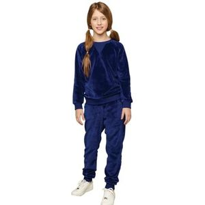 Winkiki trainingspak voor meisjes, velours trainingspak, joggingpak, sportpak, in twee kleuren, roze en donkerblauw, maat 140-164, donkerblauw, 164 cm