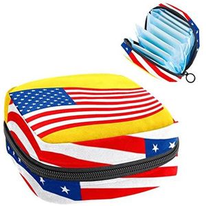 Maandverband Opbergtas,Draagbare maandverband Opbergzak,Amerikaanse vlaggen met gele achtergrond, Meerkleurig, 4.7x6.6x6.6 in/12x17x17 cm