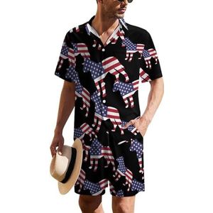 Patriottic Pit Bull Dog USA Flag Hawaiiaanse pak voor heren, set van 2 stuks, strandoutfit, shirt en korte broek, bijpassende set