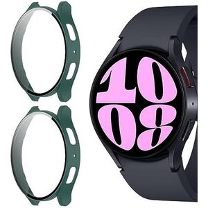 GIOPUEY [2 PACK] Hoesje compatibel met Samsung Galaxy Watch 6 44 mm, glazen beschermfolie + harde plastic rand, Samsung Galaxy Watch 6 44 mm hoesje - groen+groen