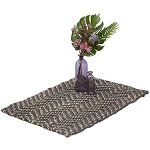 Relaxdays vloerkleed jute - 60 x 90 cm - binnenkleed - patroon - handgeweven - beige/grijs