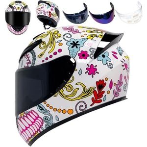 Volledige racemotorcrosshelm met helder en getint vizier, DOT-typegoedgekeurde fietshelm (XXL)(Pink Teeth,Medium)