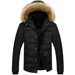 Pegsmio Verdikte fleece gevoerde warme katoenen jas voor middelbare leeftijd ouderen mannen parka jas herfst parka, Zwart, L