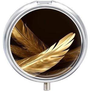 Golden Feathers Pillendoosje 3 compartimenten kleine pillendoos met spiegel voor portemonnee en zak, reismedicijnorganizer, dagelijkse medicijncontainer, draagbare pillendoos, metalen medicijndoos