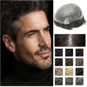 Haarsysteem voor mannen, Front 0.06mm Knopen Huid Pu Basis Toupet Mannen Menselijk Haar Haarstukjes Duurzaam Knoop PU Vervanging Systeem Menselijk Haar Toupet(Lightest Brown,8x10)