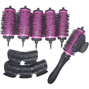 6 stks/set 3 maten ronde haarborstelset, afneembare handgreep haarrolborstel met positioneringsclips aluminium keramische vat krultang kam kapper / 3387