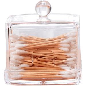 fkngcp Wattenstaafjeshouder, transparante wattenstaafjesdispenser met deksel, L-vormige padhouder, acryl wattenstaafje voor keuken, badkamer, kaptafel