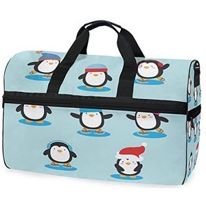 Cartoon Penguin Winter Blauw Sport Zwemmen Gym Tas met Schoenen Compartiment Weekender Duffel Reistassen Handtas voor Vrouwen Meisjes Mannen