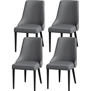 GEIRONV Moderne eetkamerstoelen set van 4, gestoffeerde kunstlederen stoelen koolstofstalen pootstoelen woonkamer bijzetstoelen Eetstoelen (Color : Deep gray, Size : 48x47x89cm)