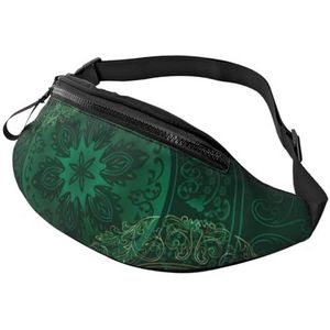 Grote crossbody heuptas voor dames en heren, golfbaan bedrukte heuptas voor mannen vrouwen heuptas mode heuptas met verstelbare riem voor workout hardlopen reizen, Groene Vintage Bloemen, Eén maat