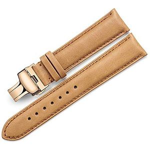 De kijkbands van mannen 18mm 19mm 20mm 21mm 22mm lichtbruine vintage horlogeband riem lederen horlogeband (Color : Rose Gold D Buckle_19mm)