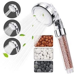 Vicloon Handdouche Filtratie Met 3 Straalsoorten en 6 Verwisselbare Douchekoppen, Kalkfilter, Waterbesparende Drukverhogende Douchekop Voor Sproeimassage en Mengen