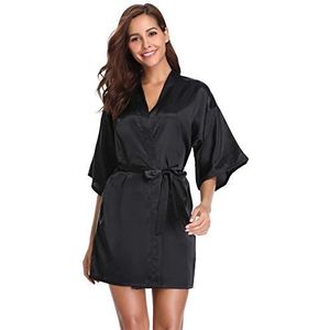 Vlazom Dames Ochtendjas Kimono Satijn Robe Korte Nachtkleding V-hals Badjas met Riem