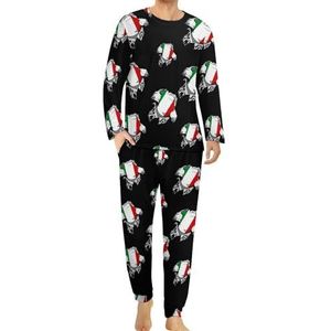 ITALIAANSE VLAG Comfortabele herenpyjama-set met ronde hals en lange mouwen, loungewear met zakken, L