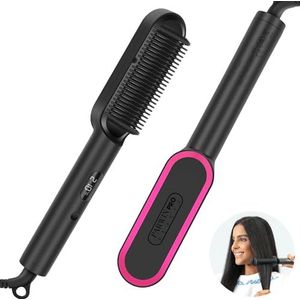 Straightener Brush voor ionisch haar, stijltang PARWIN PRO BEAUTY, stijltang met led-display, bescherming tegen verbranding, 20 seconden PTC verwarming en 4 temperatuurinstellingen, stijltang